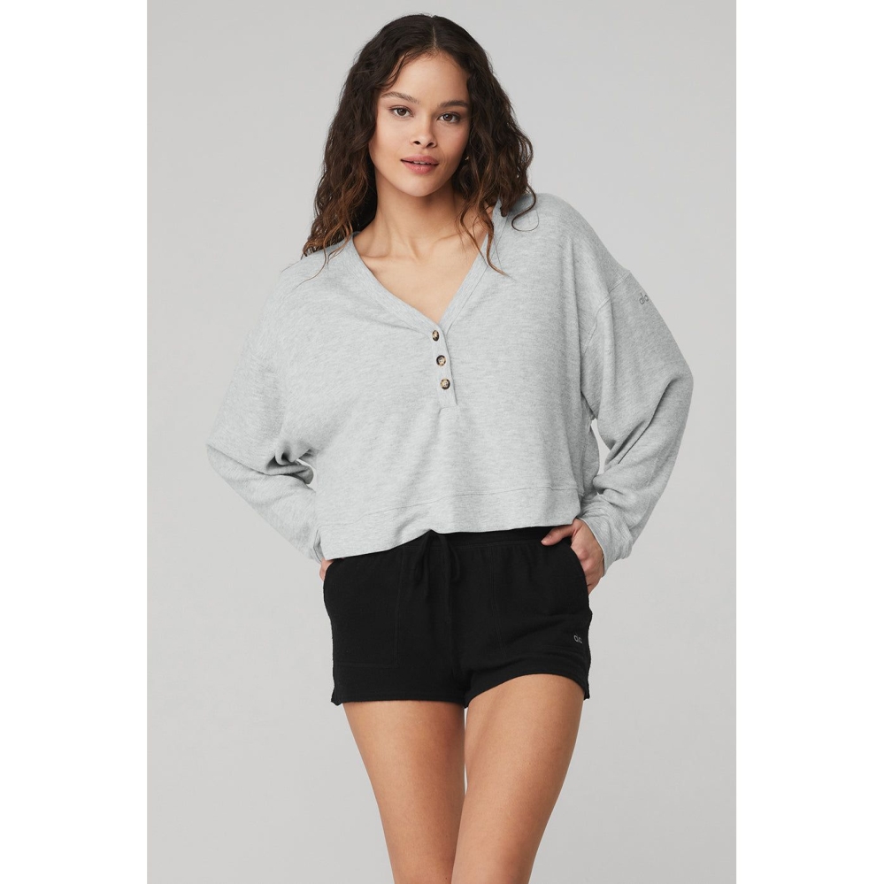 Pullover Alo Yoga Alolux Soho Crop Henley Mujer Grises | MX-85CQOY