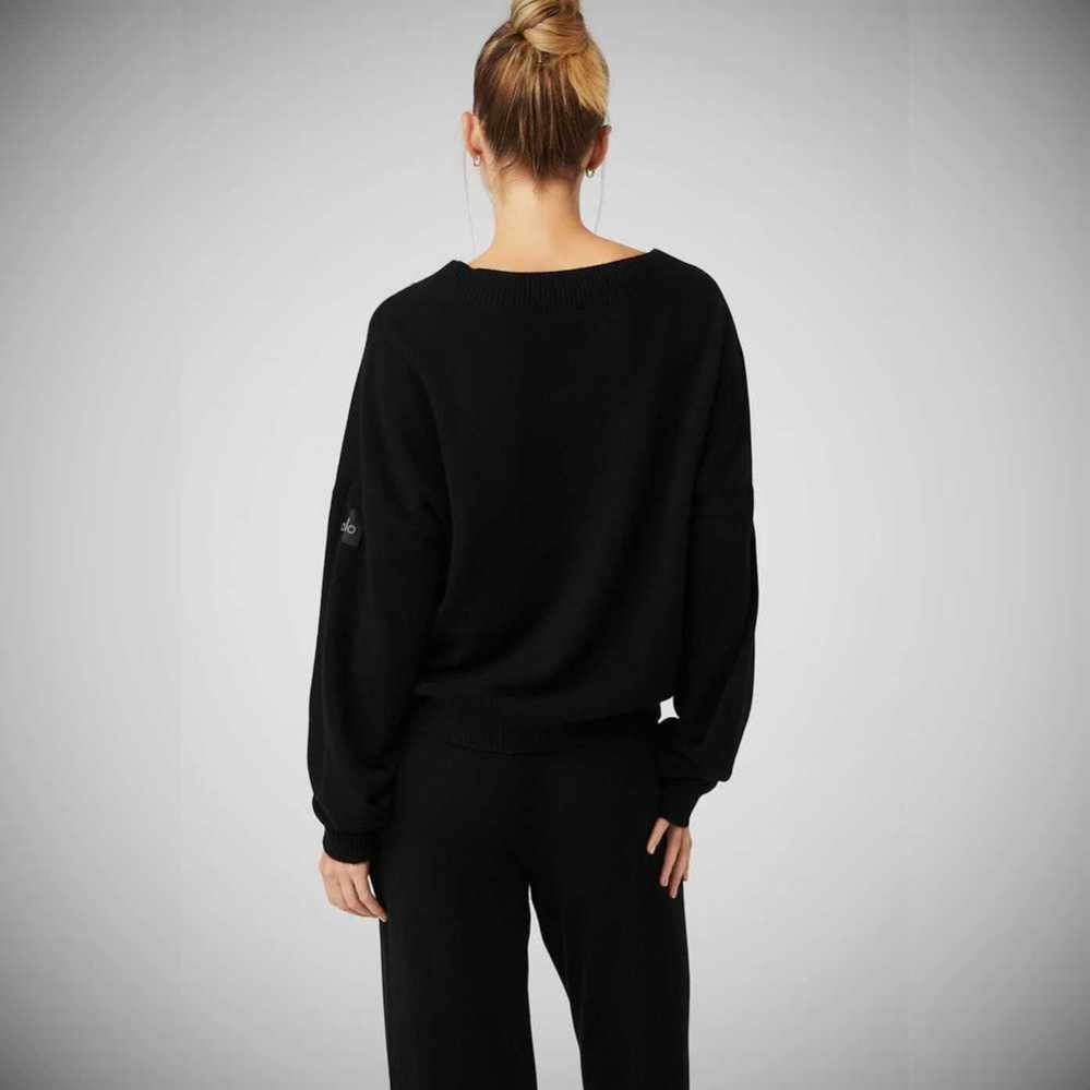 Pullover Alo Yoga Cashmere Jet Set V-Neck Mujer Negros | MX-40YISO