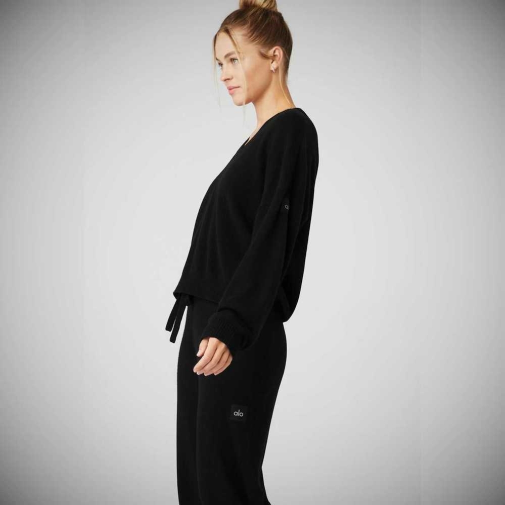 Pullover Alo Yoga Cashmere Jet Set V-Neck Mujer Negros | MX-40YISO