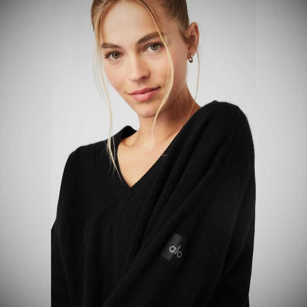 Pullover Alo Yoga Cashmere Jet Set V-Neck Mujer Negros | MX-40YISO