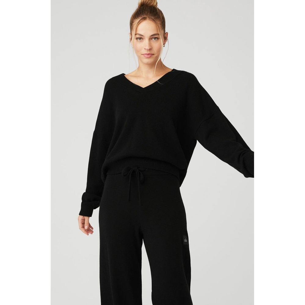 Pullover Alo Yoga Cashmere Jet Set V-Neck Mujer Negros | MX-40YISO