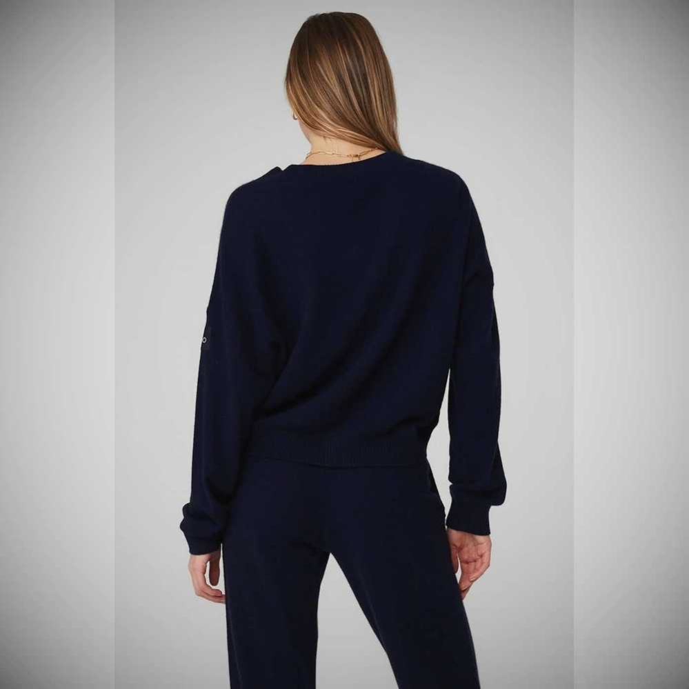 Pullover Alo Yoga Cashmere Jet Set V-Neck Mujer Azul Marino | MX-61ECDU