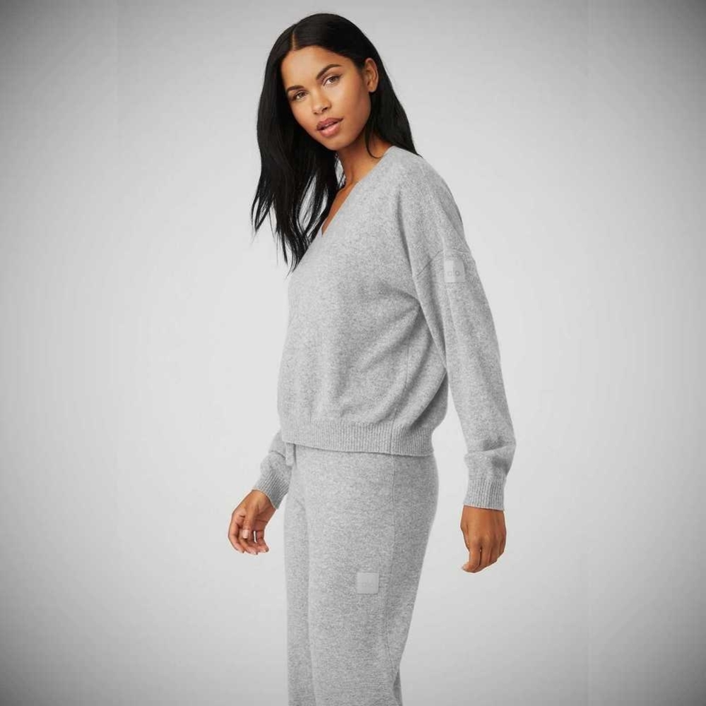 Pullover Alo Yoga Cashmere Jet Set V-Neck Mujer Grises | MX-61KSPY