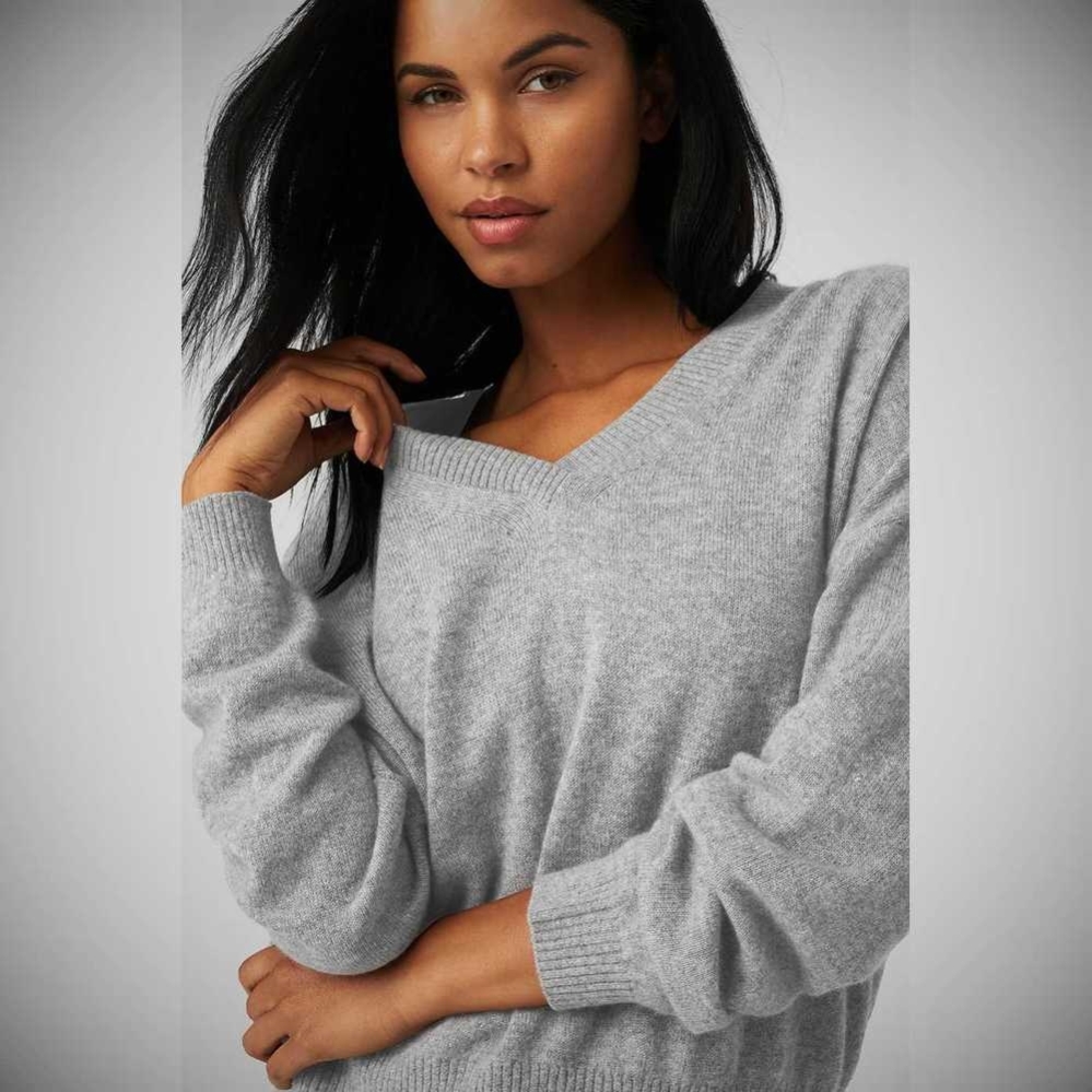 Pullover Alo Yoga Cashmere Jet Set V-Neck Mujer Grises | MX-61KSPY