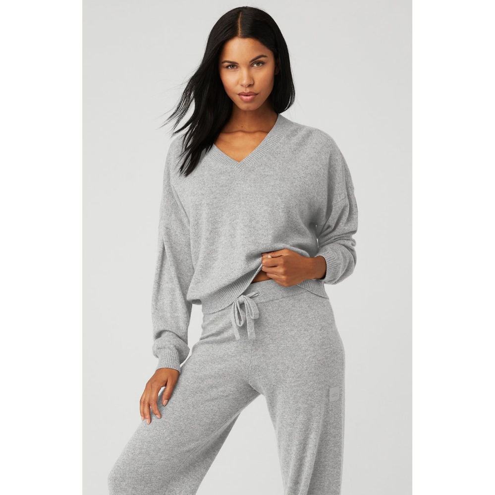 Pullover Alo Yoga Cashmere Jet Set V-Neck Mujer Grises | MX-61KSPY