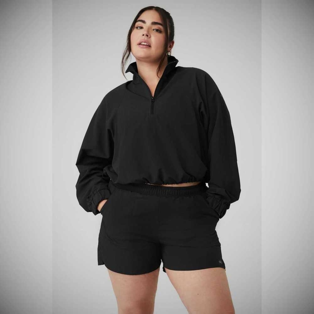 Pullover Alo Yoga Cropped 1/4 Zip Alumni Mujer Negros | MX-01TEKD