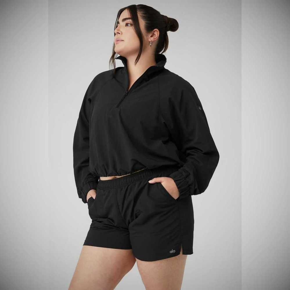 Pullover Alo Yoga Cropped 1/4 Zip Alumni Mujer Negros | MX-01TEKD