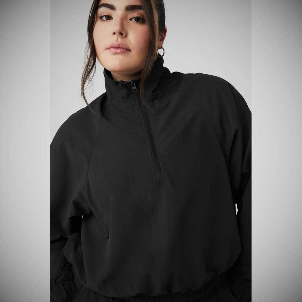 Pullover Alo Yoga Cropped 1/4 Zip Alumni Mujer Negros | MX-01TEKD