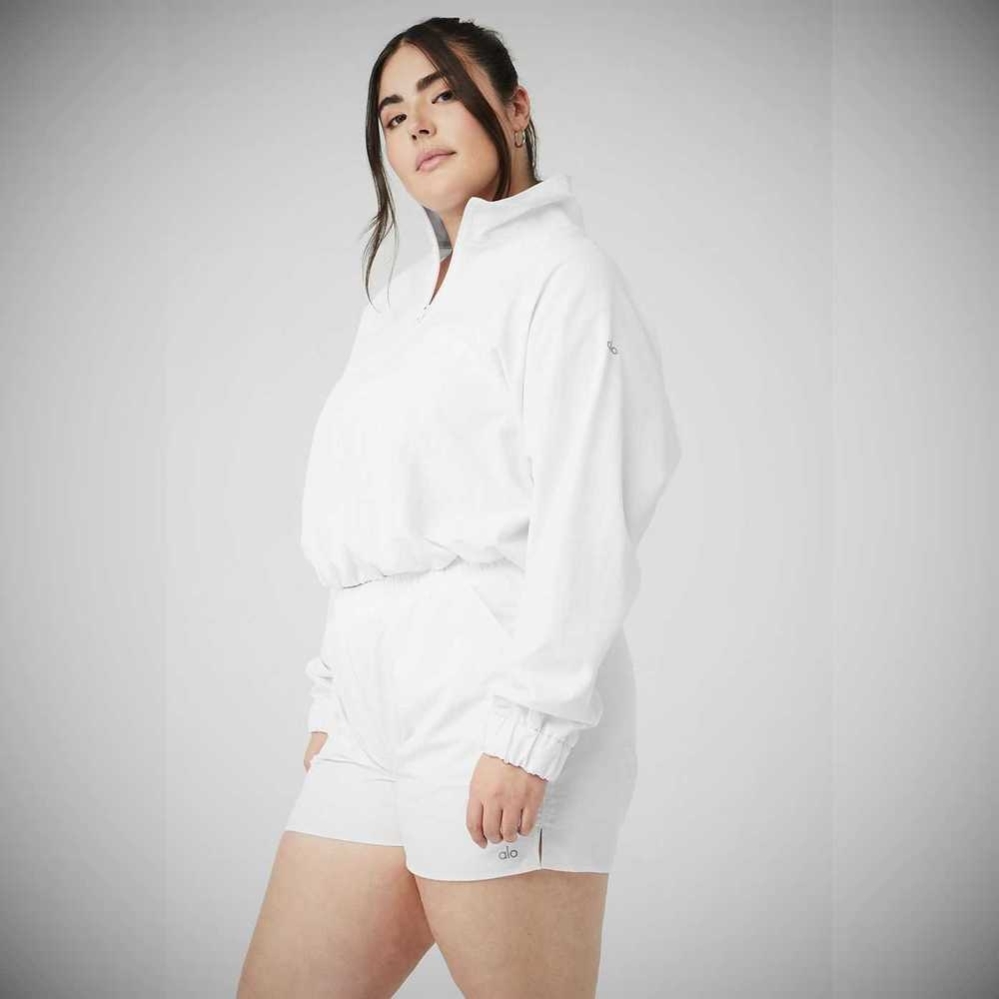 Pullover Alo Yoga Cropped 1/4 Zip Alumni Mujer Blancos | MX-84IUAO