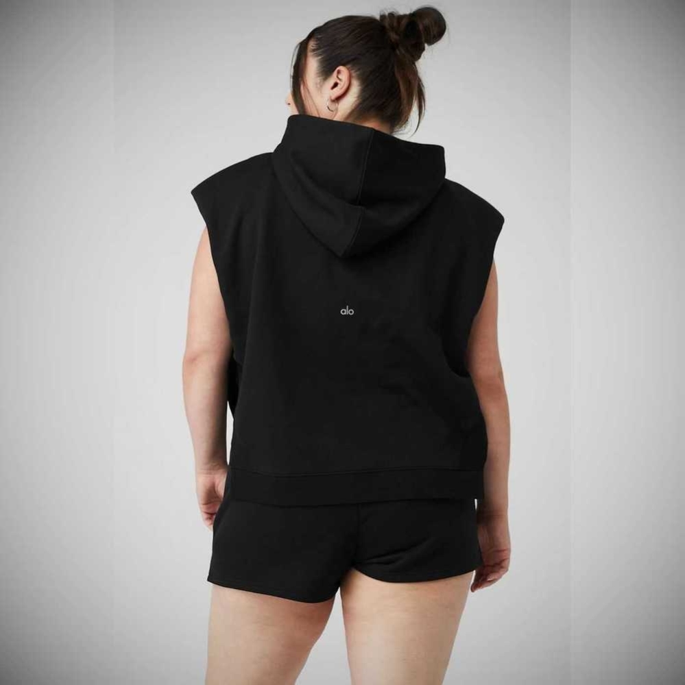 Pullover Alo Yoga Cropped Headliner Shoulder Pad Sin Manga Coverup Mujer Negros | MX-96RMTK