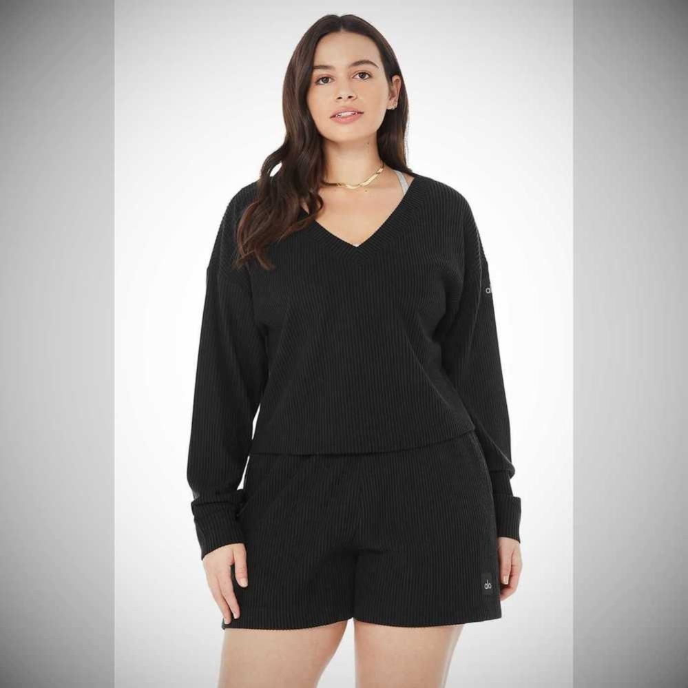 Pullover Alo Yoga Muse V-Neck Mujer Negros | MX-78ALGK