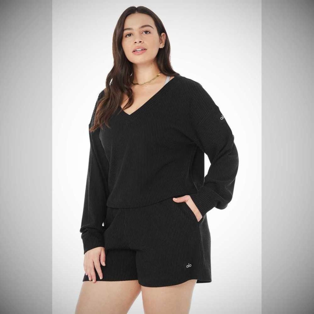 Pullover Alo Yoga Muse V-Neck Mujer Negros | MX-78ALGK