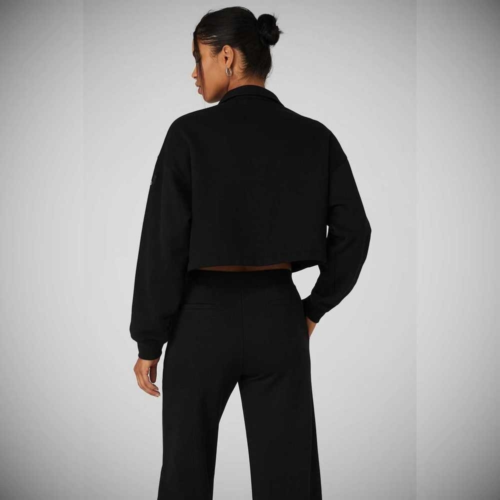 Pullover Alo Yoga Renown Cropped Button-Up Mujer Negros | MX-01THEJ