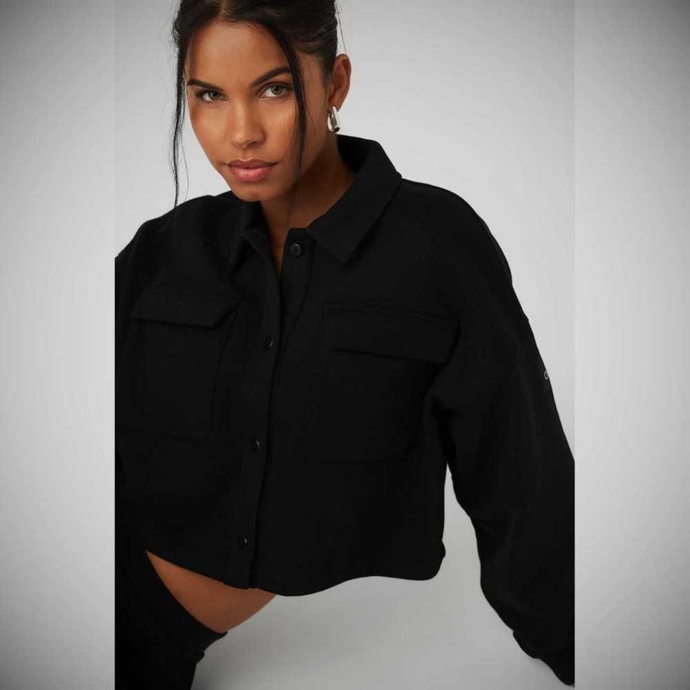 Pullover Alo Yoga Renown Cropped Button-Up Mujer Negros | MX-01THEJ