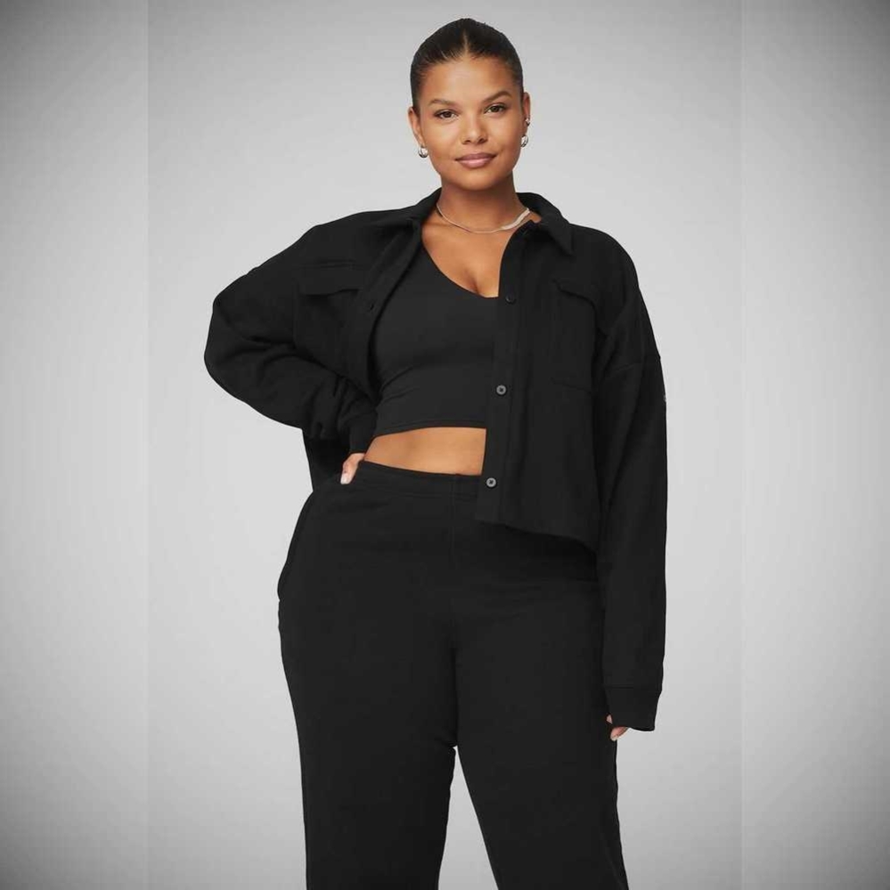 Pullover Alo Yoga Renown Cropped Button-Up Mujer Negros | MX-01THEJ