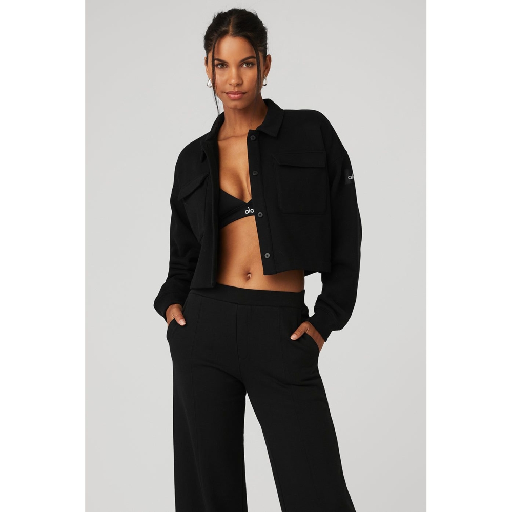 Pullover Alo Yoga Renown Cropped Button-Up Mujer Negros | MX-01THEJ