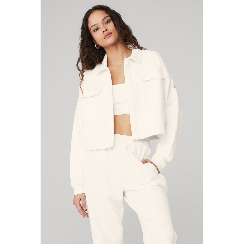 Pullover Alo Yoga Renown Cropped Button-Up Mujer Blancos | MX-08RYFS