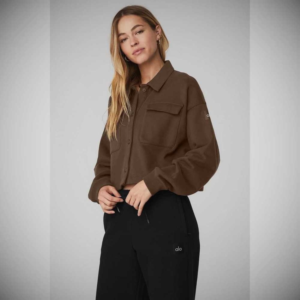 Pullover Alo Yoga Renown Cropped Button-Up Mujer Cafes | MX-68CUVX