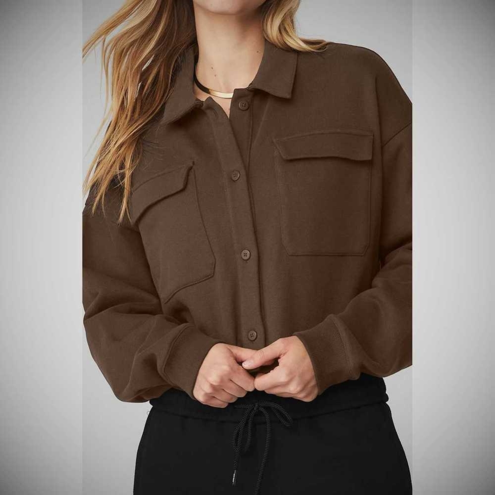 Pullover Alo Yoga Renown Cropped Button-Up Mujer Cafes | MX-68CUVX