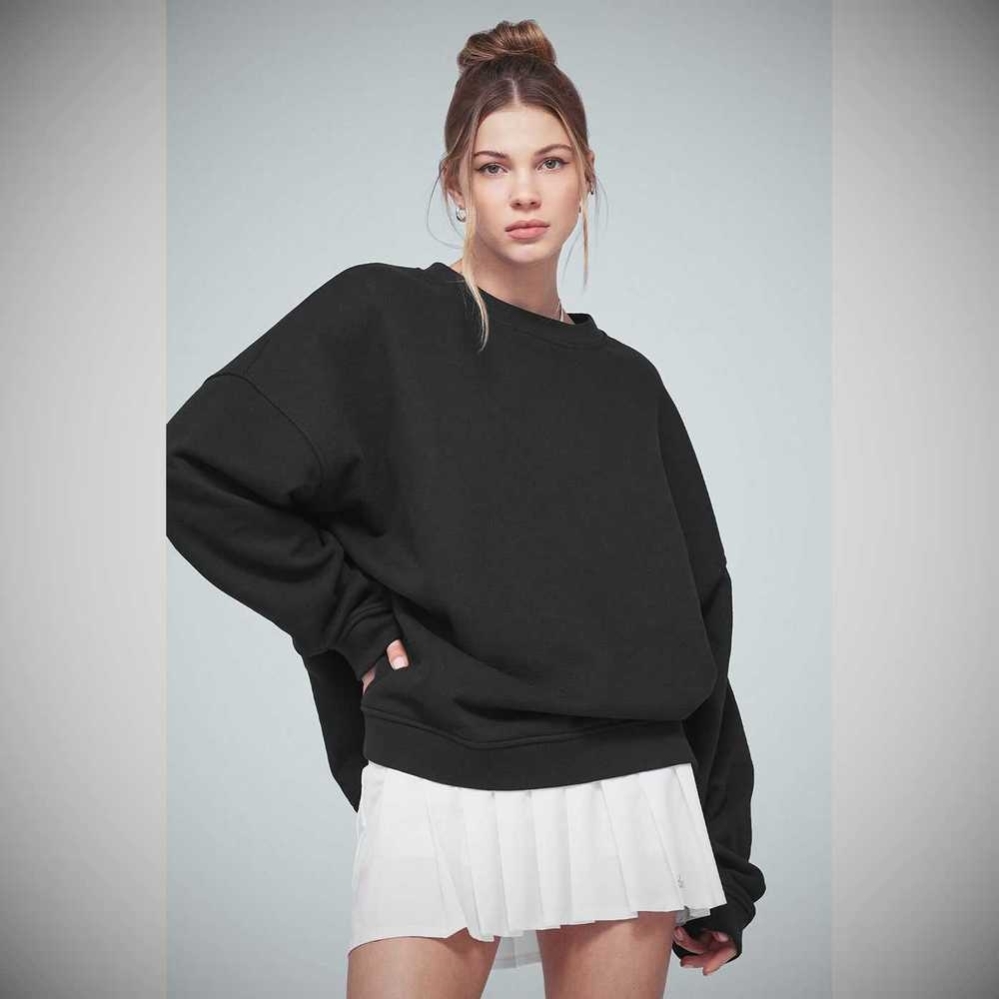 Pullover Alo Yoga Renown Heavy Weight Crew Neck Mujer Negros | MX-81EMVH