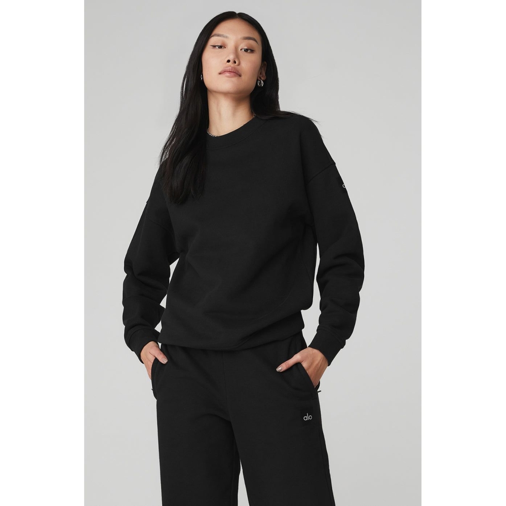 Pullover Alo Yoga Renown Heavy Weight Crew Neck Mujer Negros | MX-81EMVH