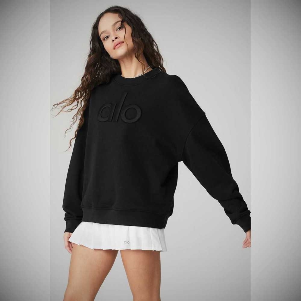 Pullover Alo Yoga Renown Heavy Weight Emblem Crew Neck Mujer Negros | MX-31RTIN