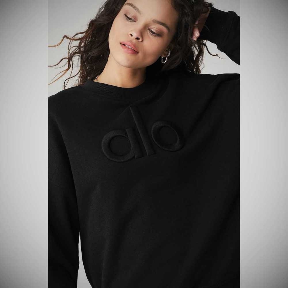 Pullover Alo Yoga Renown Heavy Weight Emblem Crew Neck Mujer Negros | MX-31RTIN