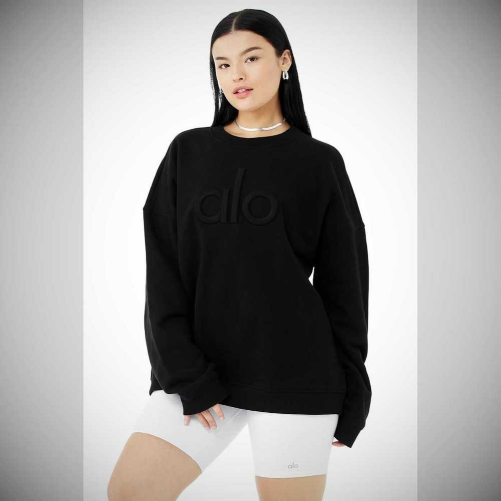 Pullover Alo Yoga Renown Heavy Weight Emblem Crew Neck Mujer Negros | MX-31RTIN