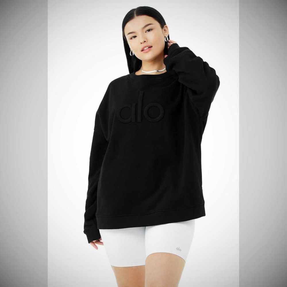 Pullover Alo Yoga Renown Heavy Weight Emblem Crew Neck Mujer Negros | MX-31RTIN