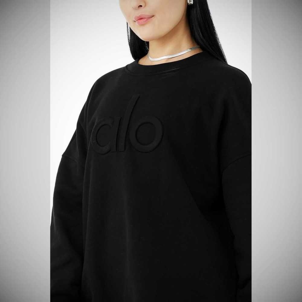 Pullover Alo Yoga Renown Heavy Weight Emblem Crew Neck Mujer Negros | MX-31RTIN