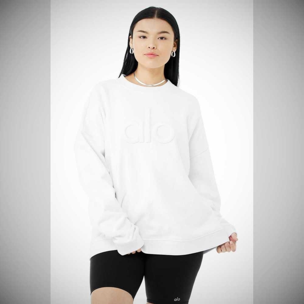 Pullover Alo Yoga Renown Heavy Weight Emblem Crew Neck Mujer Blancos | MX-65BWAV