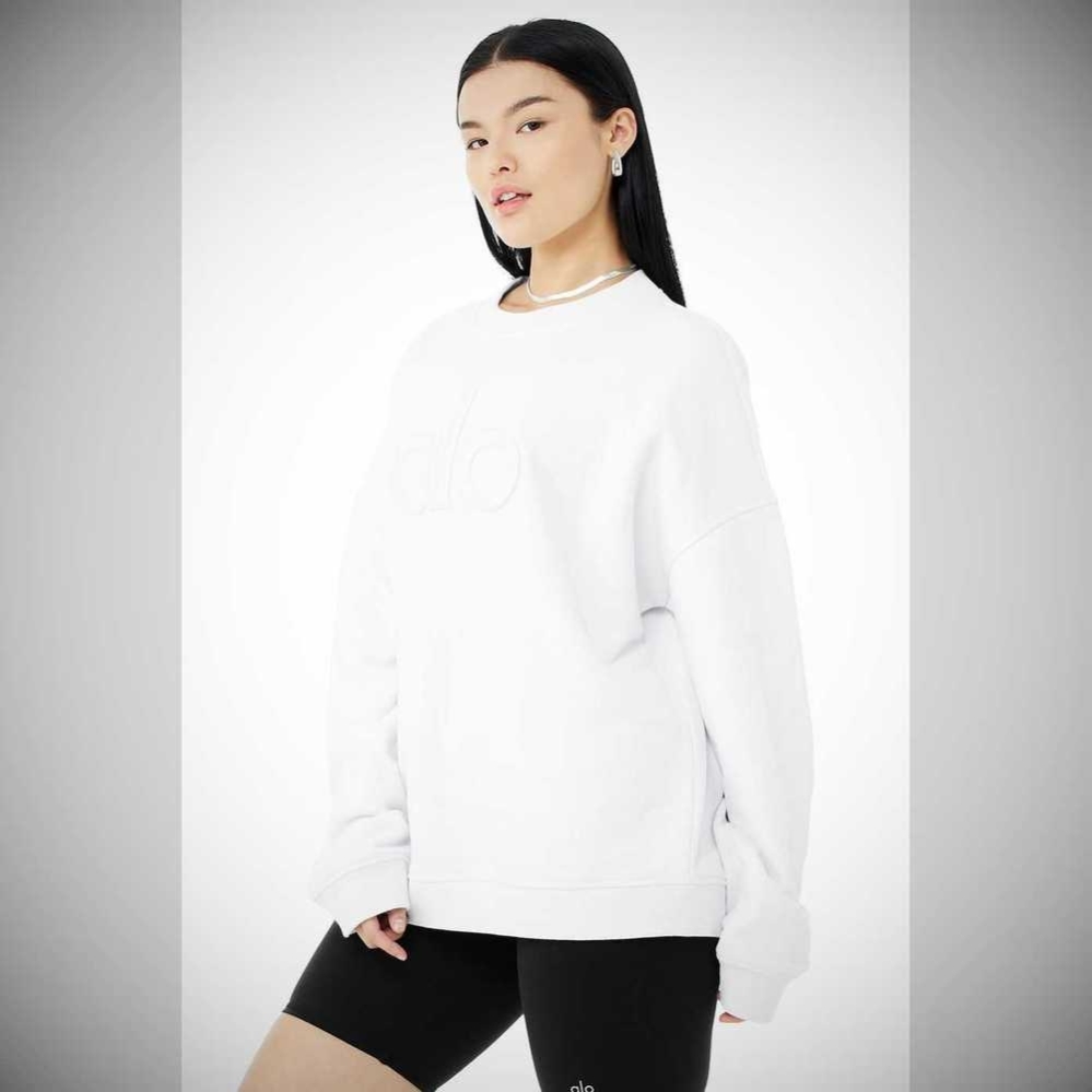 Pullover Alo Yoga Renown Heavy Weight Emblem Crew Neck Mujer Blancos | MX-65BWAV