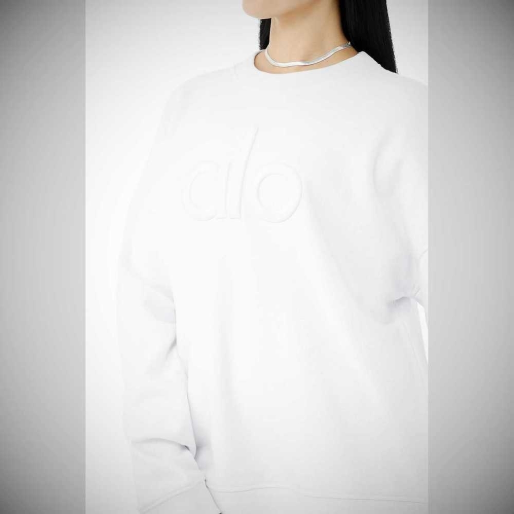 Pullover Alo Yoga Renown Heavy Weight Emblem Crew Neck Mujer Blancos | MX-65BWAV