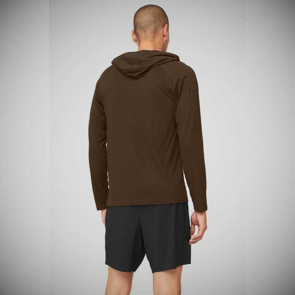 Ropa De Abrigo Alo Yoga Core Encapuchado Runner Hombre Cafes | MX-24RNFX