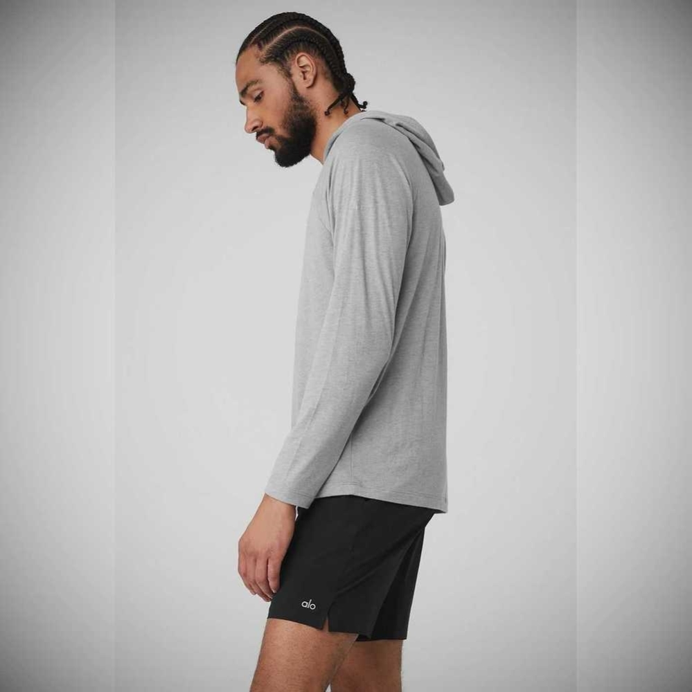 Ropa De Abrigo Alo Yoga Core Encapuchado Runner Hombre Grises | MX-58SZJB