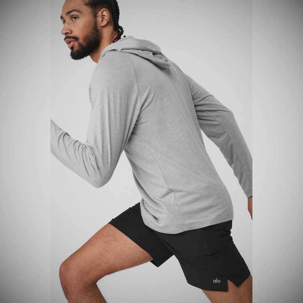 Ropa De Abrigo Alo Yoga Core Encapuchado Runner Hombre Grises | MX-58SZJB