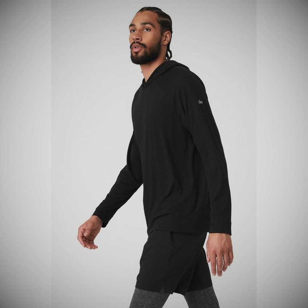 Ropa De Abrigo Alo Yoga Core Encapuchado Runner Hombre Negros | MX-95LBXP