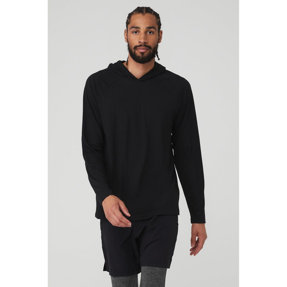 Ropa De Abrigo Alo Yoga Core Encapuchado Runner Hombre Negros | MX-95LBXP