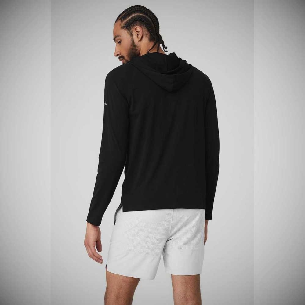 Ropa De Abrigo Alo Yoga Idol Encapuchado Runner Hombre Negros | MX-43IPRD