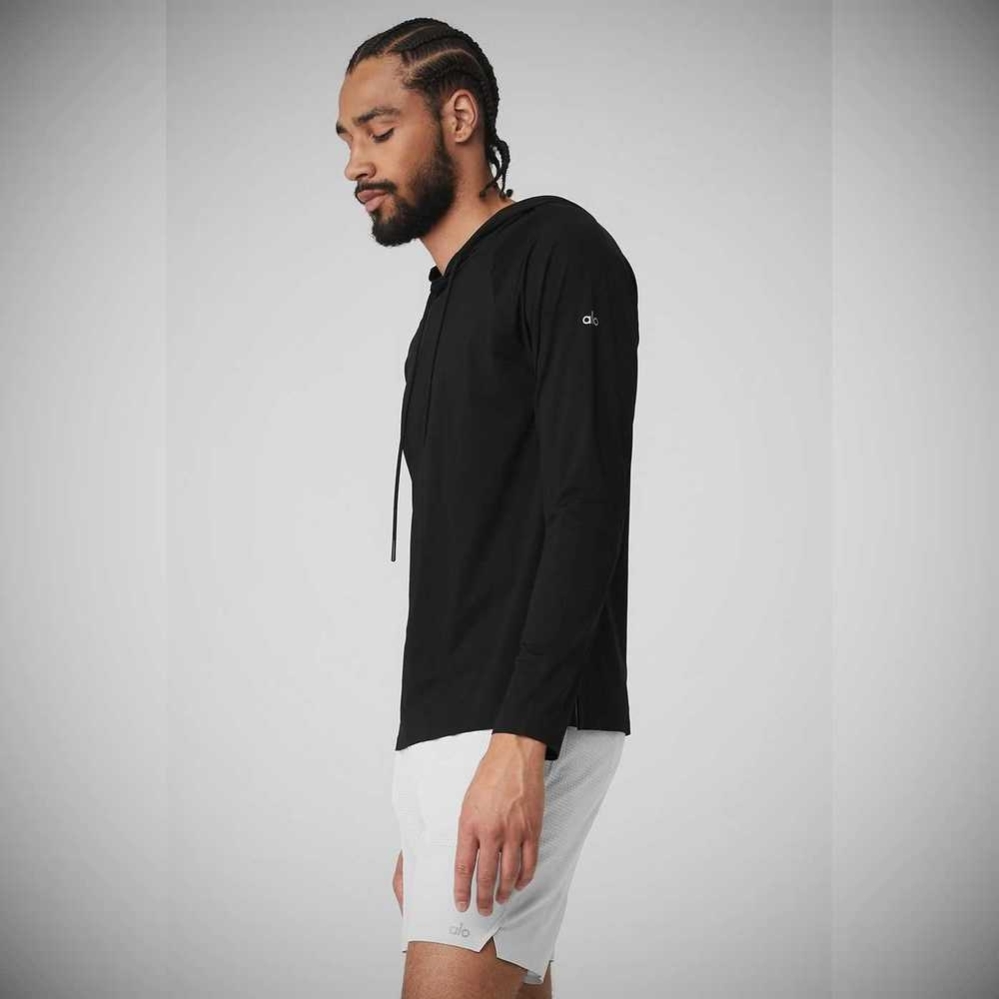 Ropa De Abrigo Alo Yoga Idol Encapuchado Runner Hombre Negros | MX-43IPRD