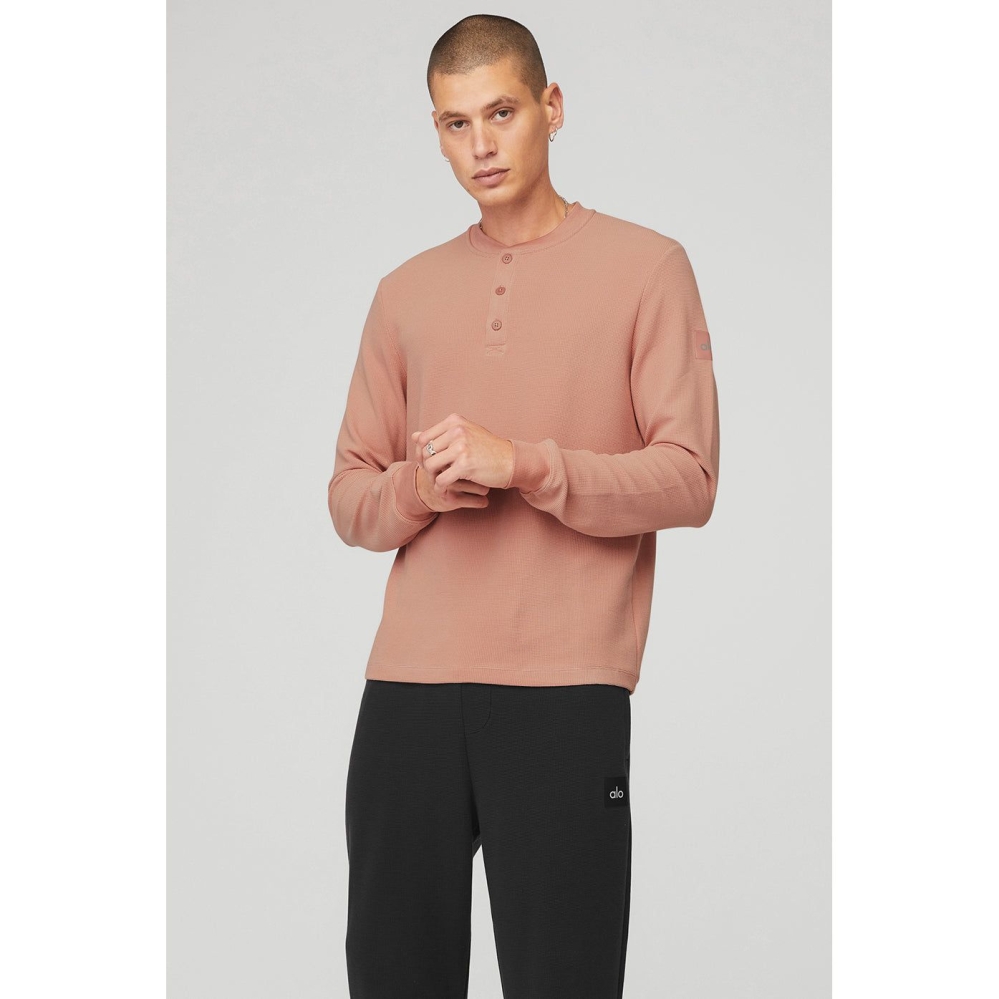 Ropa De Abrigo Alo Yoga Micro Waffle Fast Break Henley Hombre Rosas Grises | MX-78IWPD