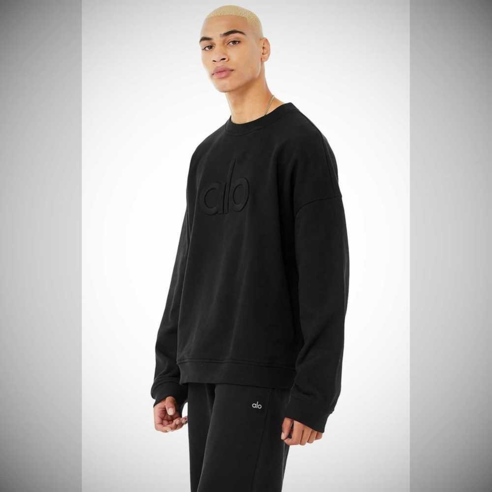 Ropa De Abrigo Alo Yoga Renown Heavy Weight Emblem Crew Neck Hombre Negros | MX-48VZNE