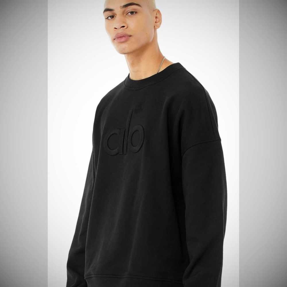 Ropa De Abrigo Alo Yoga Renown Heavy Weight Emblem Crew Neck Hombre Negros | MX-48VZNE