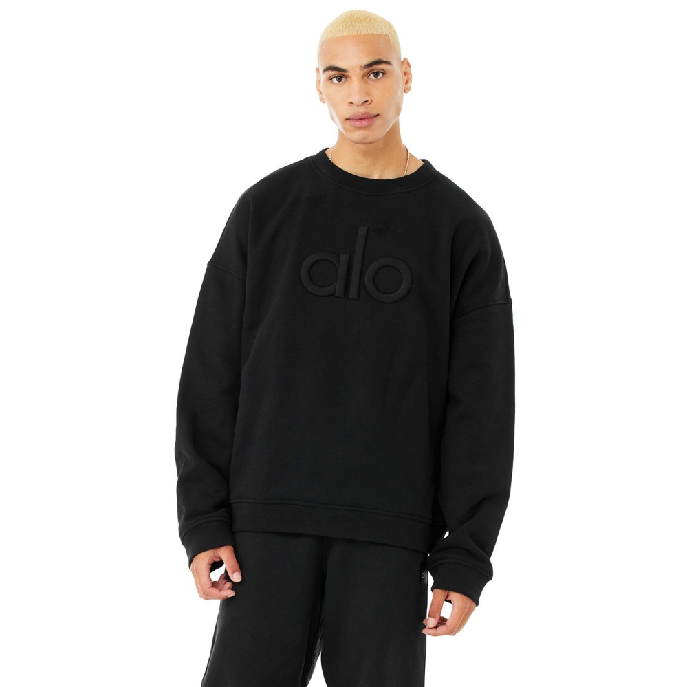 Ropa De Abrigo Alo Yoga Renown Heavy Weight Emblem Crew Neck Hombre Negros | MX-48VZNE