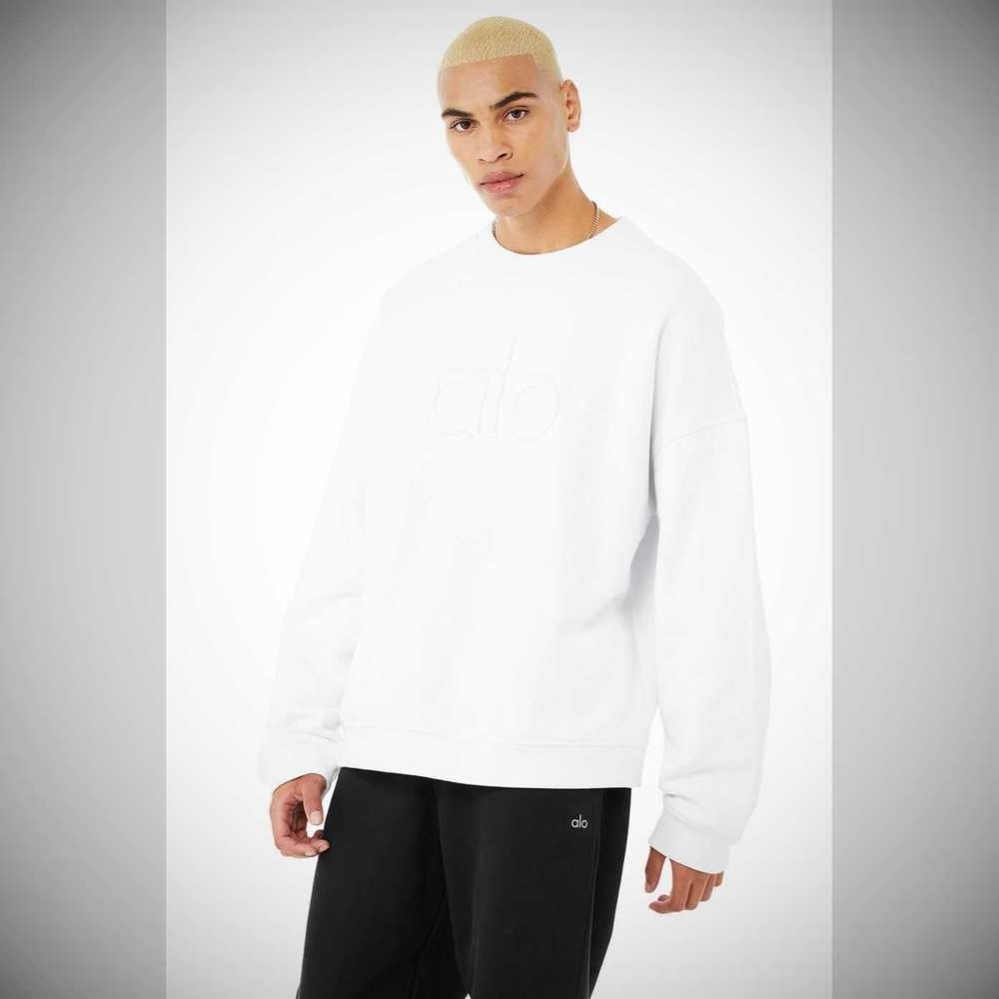 Ropa De Abrigo Alo Yoga Renown Heavy Weight Emblem Crew Neck Hombre Blancos | MX-49ATBG