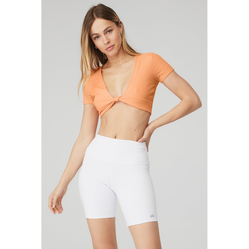 Short Sleeve Alo Yoga Acanalado Knotty Mujer Naranjas | MX-50GPAO