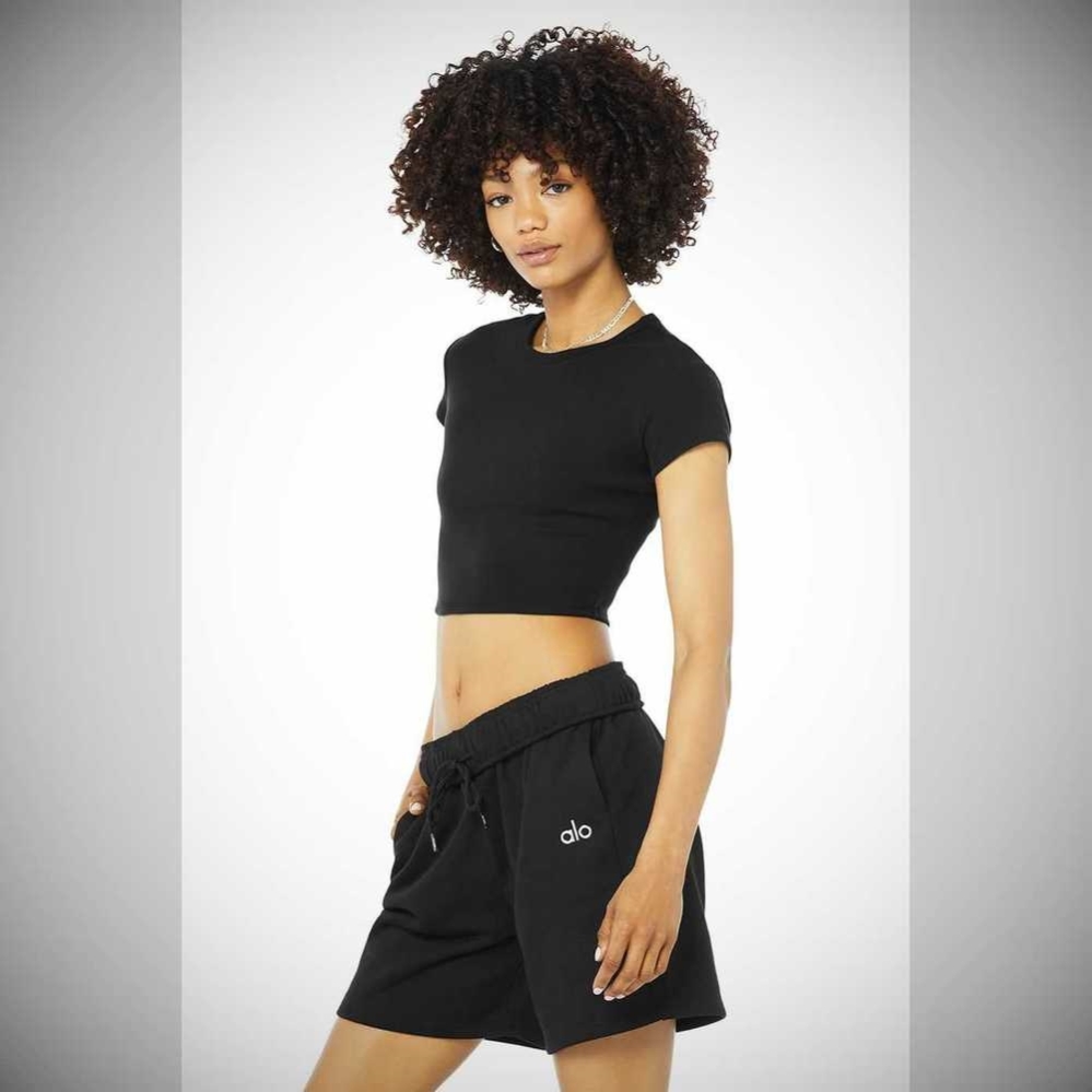 Short Sleeve Alo Yoga Acanalado Mujer Negros | MX-50DEWF