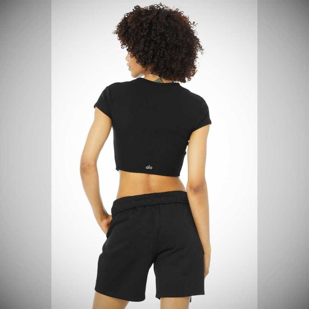 Short Sleeve Alo Yoga Acanalado Mujer Negros | MX-50DEWF