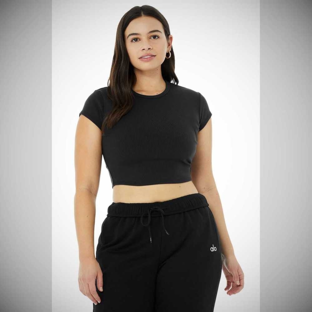 Short Sleeve Alo Yoga Acanalado Mujer Negros | MX-50DEWF