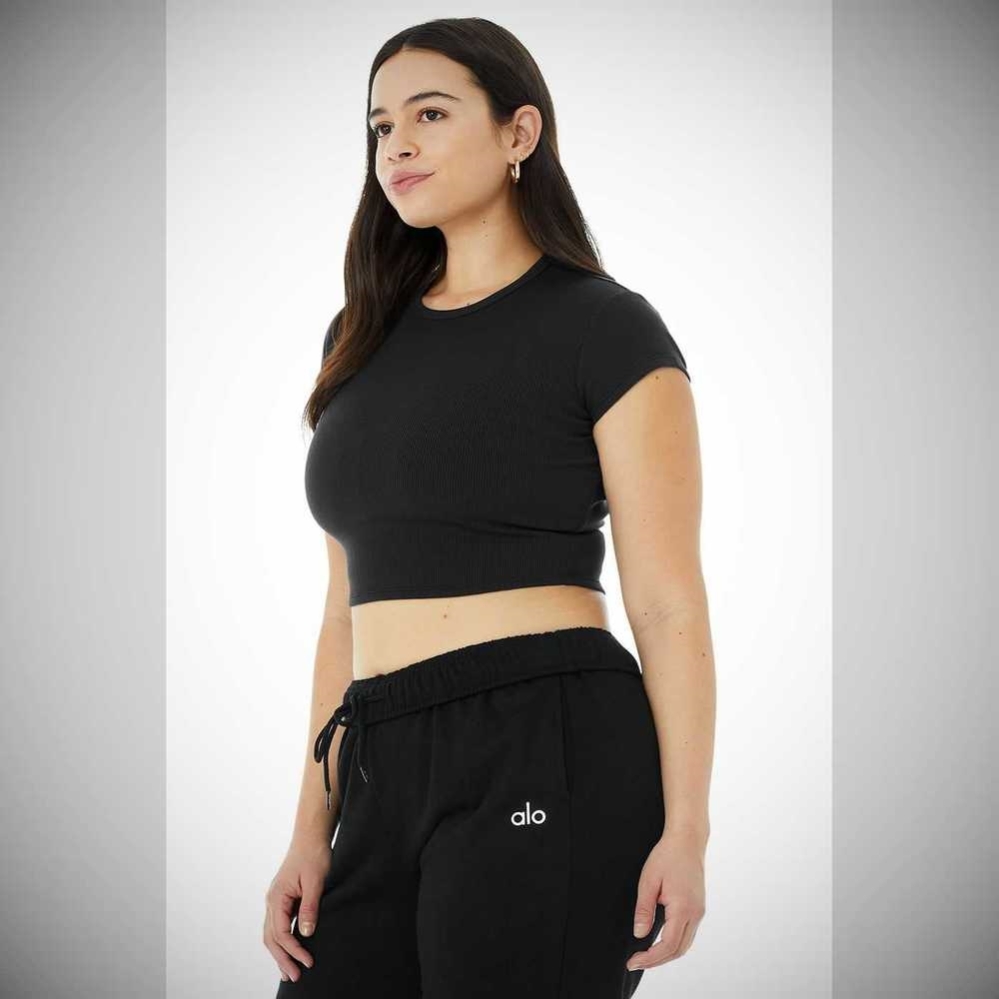 Short Sleeve Alo Yoga Acanalado Mujer Negros | MX-50DEWF